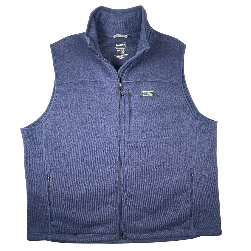 LL Bean Vest Mens XXL Blue Marl Sweater Fleece Knit Full Zip Slightly Fitted